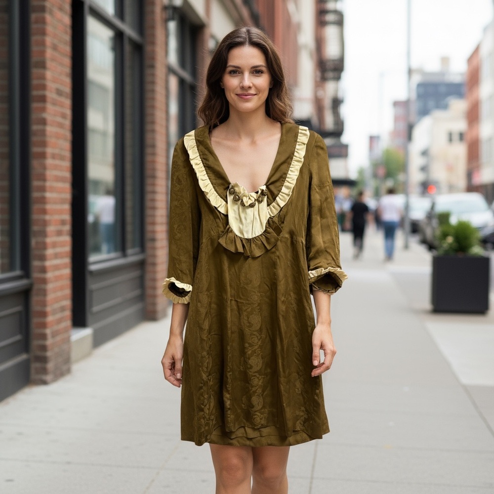 Maison Mayle Silk Ruffle Dress Brown Size 4